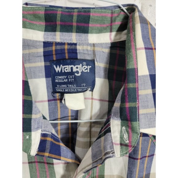 Vintage Wrangler Pearl Snap Cowboy Cut Regular Fit X-Large Tails 17 Single Needl - Picture 3 of 9
